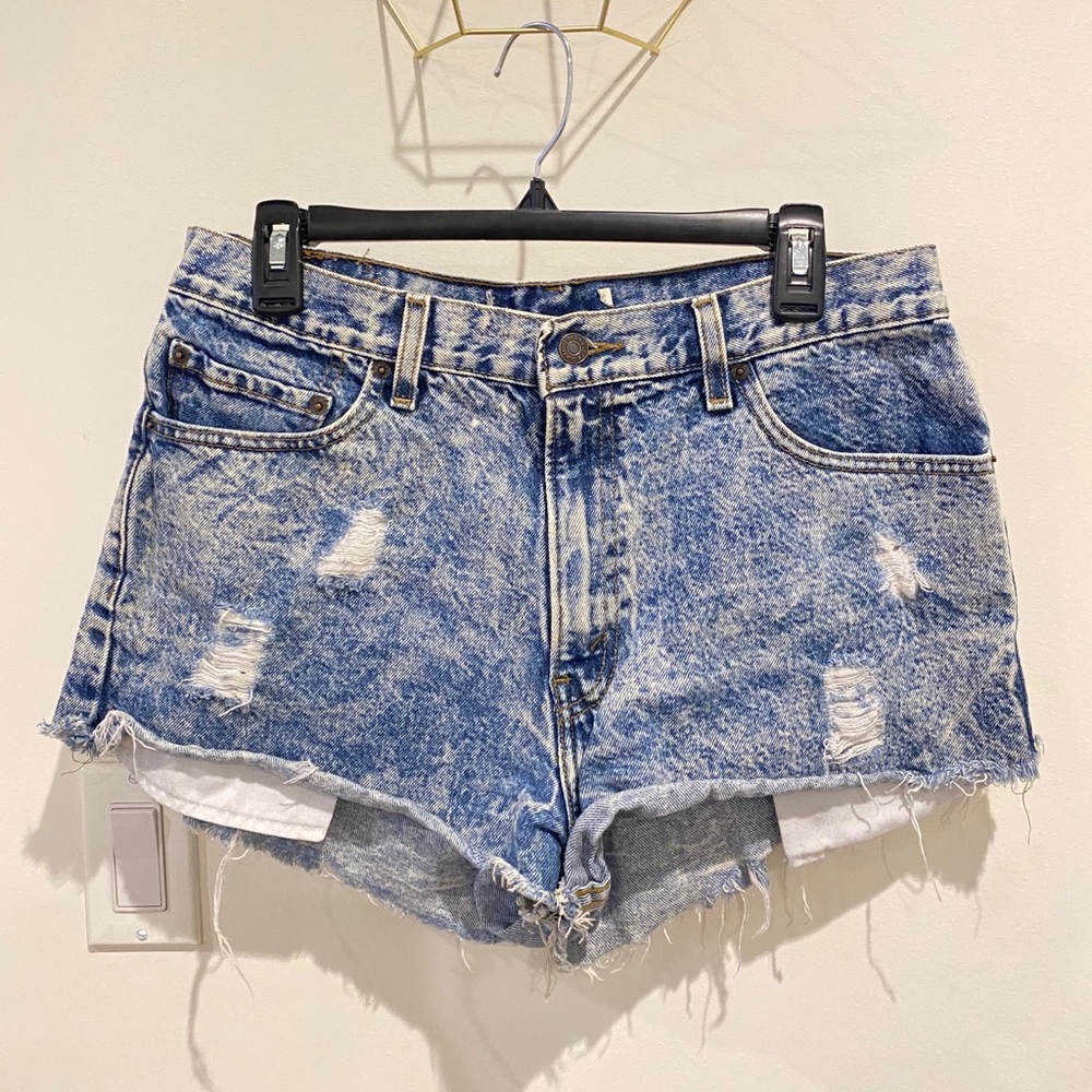 Acid wash high waisted jean shorts